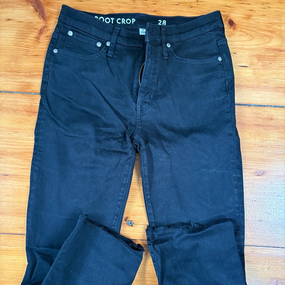 JCrew Black kick out jean, size 28, raw hem. Barely worn